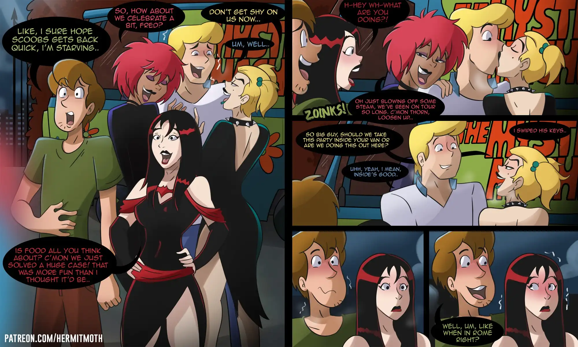 Fred and Shaggy party with the Hex Girls – Hermit Moth